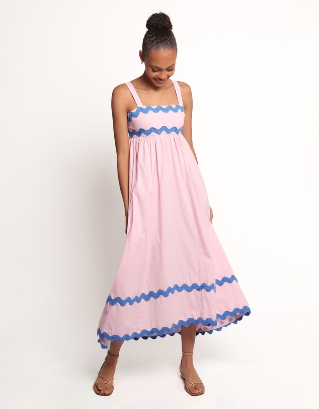 Petal & Pup - Fitzgerald Maxi Dress - Pink/Blue Trim
