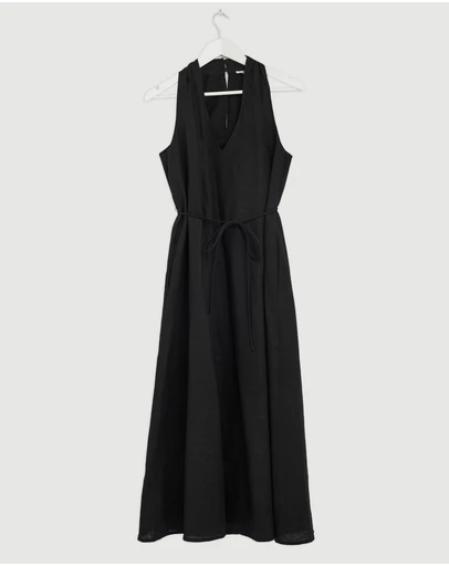 Revibe - Repaired AERE Loretta Linen Midi Dress - AU 8