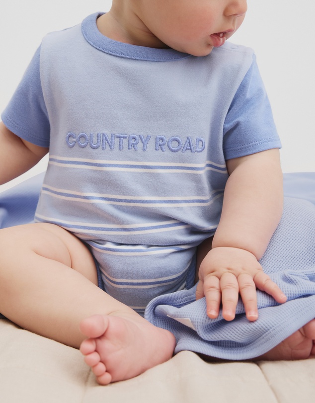 Country Road - Organically Grown Cotton Stripe Logo T-shirt Bodysuit