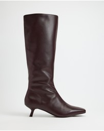 AERE - Maria Leather Knee High Kitten Heel Boots