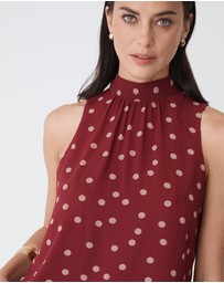 Forcast - Lottie Printed Tie Neck Top