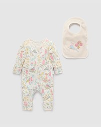 Purebaby - Australiana Zip Growsuit & Reversible Bib Set