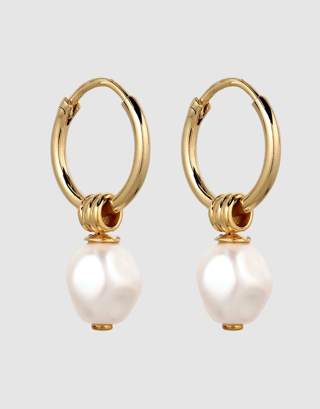 Kuzzoi - ICONIC EXCLUSIVE - Swarovski® Pearl Drop Hoop Earrings in Gold-Plated 925 Silver