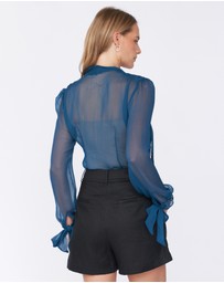Amelius - Brianna Sheer Tie Neck Shirt