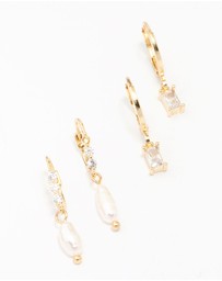 Lovisa - Gold Plated Baguette & Pearl Earring Pack