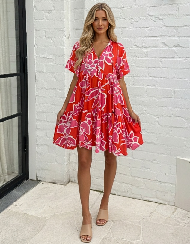 Esther & Co - Ophelia Dress - Red Multi