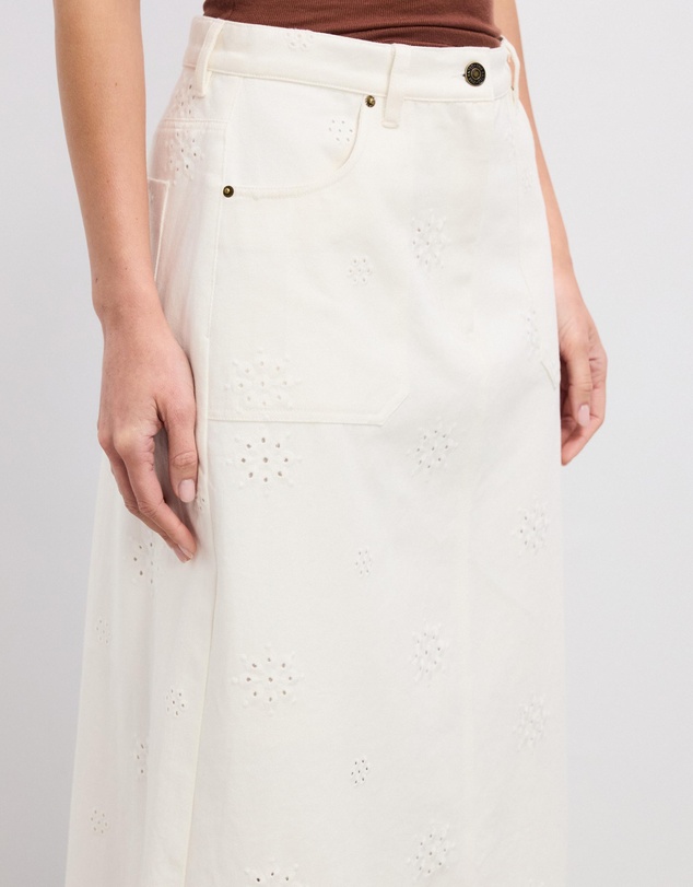 The Fated - Stephanie Broderie Twill Midi Skirt