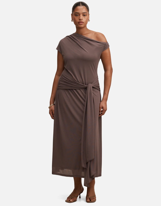 Forever New Curve - Piper Curve Draped Tie Mesh Midi Dress