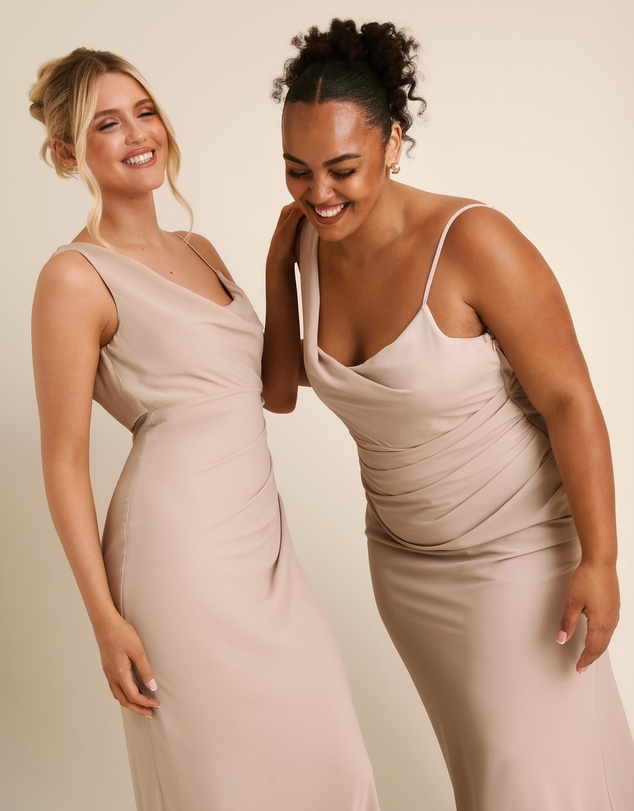 Six Stories - Cowl Front Asymmetrical Chiffon Bridesmaid Dress
