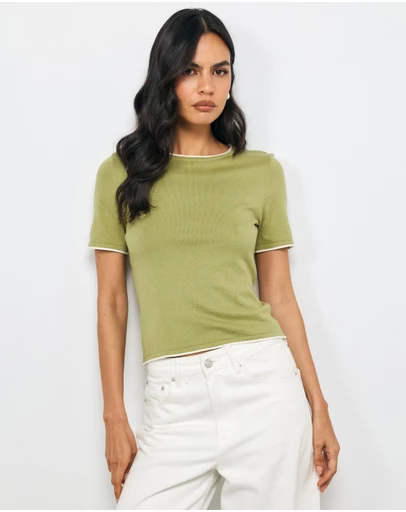 AERE - Ayla Contrast Organic Cotton Knit Top