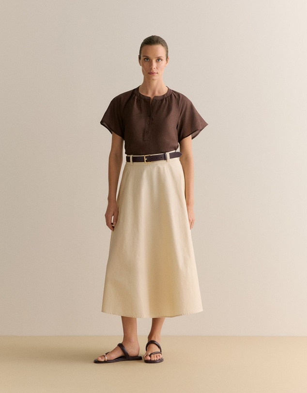 Trenery - Gather Detail Flutter Sleeve Blouse in Chocolate