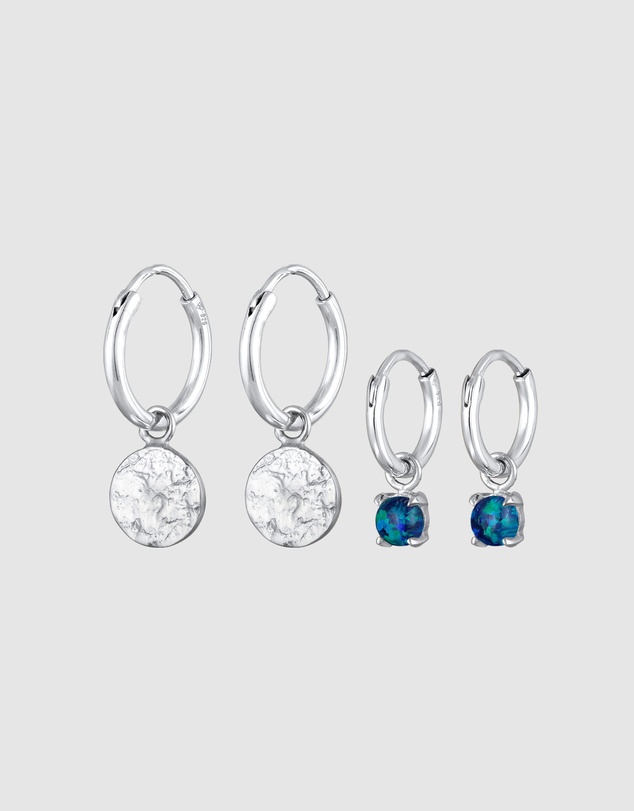 Elli Jewelry - Earrings Creoles Platelet Pendant Set with Opal Blue in 925 Sterling Silver