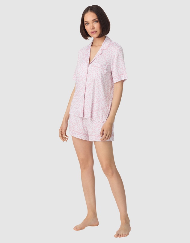 DKNY - Logo Print Viscose Jersey Short Sleeve Button Up Short Pyjama Set