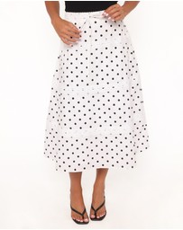Petal & Pup - Lucia Tiered Midi Skirt - White Polka Dot