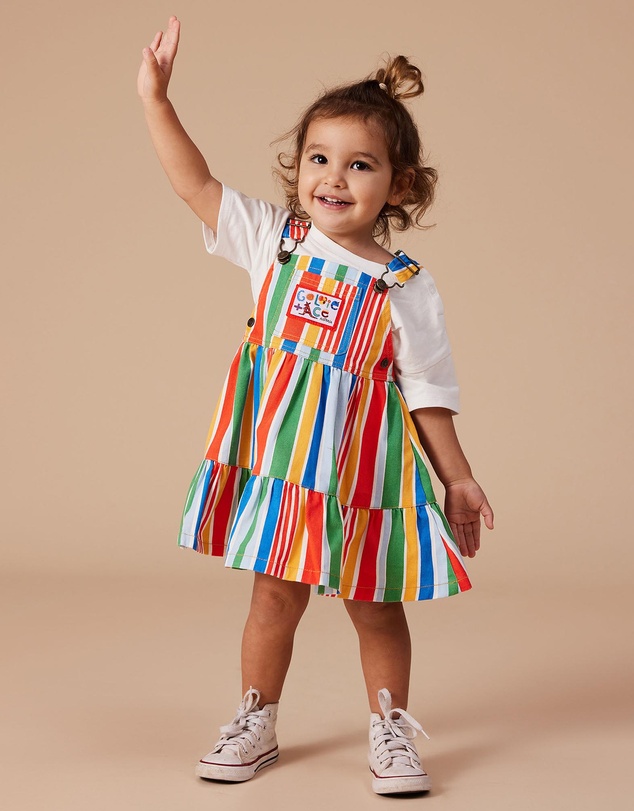 Goldie + Ace - Tully Tiered Pinafore Dress Land Down Under Stripe- ICONIC EXCLUSIVE