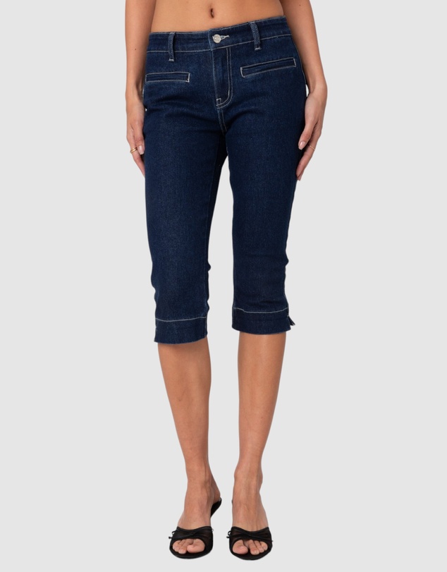 EDIKTED - Contrast Stitch Capri Jeans