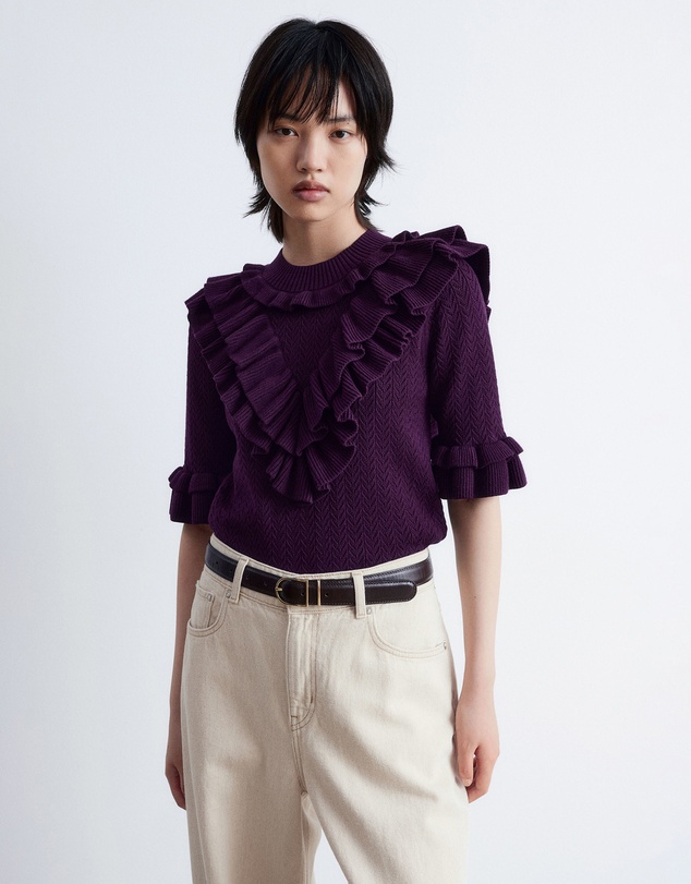 & Other Stories - Pointelle-Knit Ruffle Top