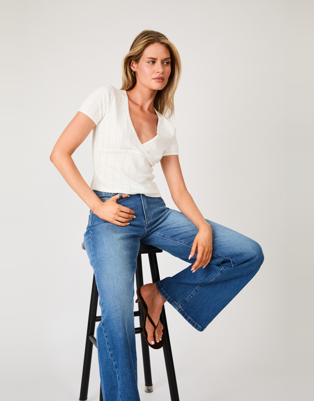 Rolla's - Pointelle Cross Over Top - White