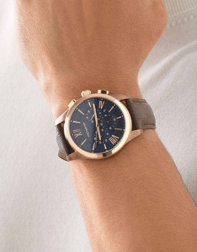 Michael Hill - Men's Chronograph Watch in Brown Tone Stainless Steel and Brown Leather