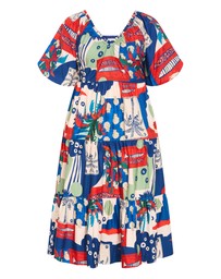 City Chic - Plus size Fantasy Marine Print V Neck Dress - bone