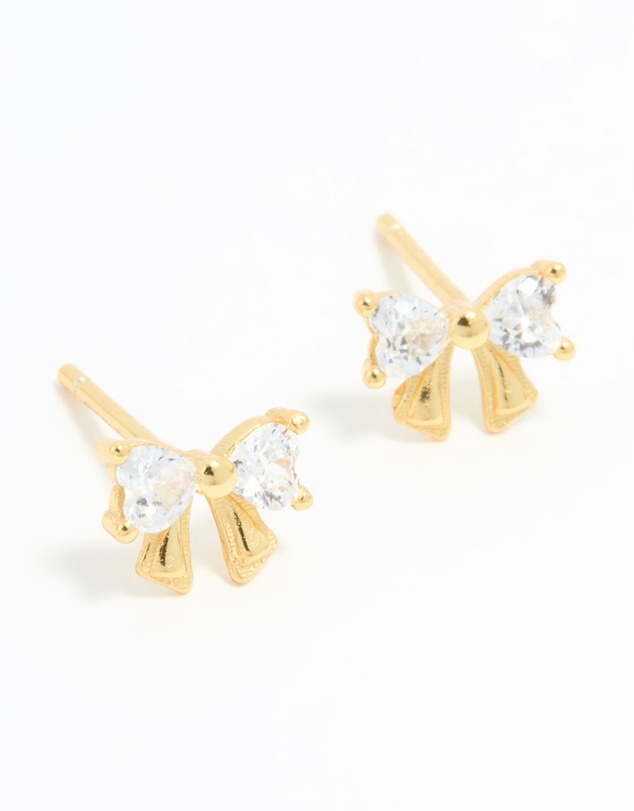 Lovisa - Gold Plated Sterling Silver Cubic Zirconia Bow Stud Earrings