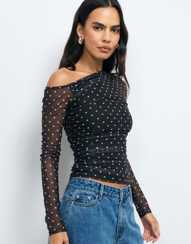 AERE - Chloe Off Shoulder Mesh Top