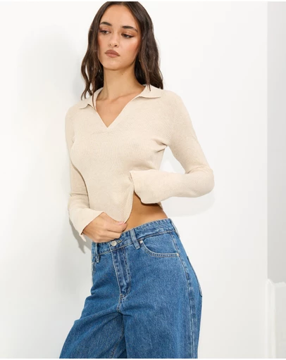 Dazie - Gretta Collared Knit Top