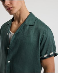 Calibre - Cuff Detail Short Sleeve Linen Shirt Sea Green
