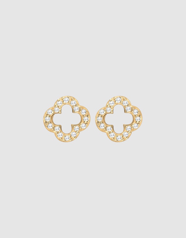 Elli Jewelry - Zirconia Cloverleaf Stud Earrings in Gold-Plated 925 Silver