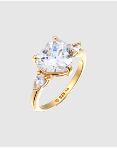 Elli Jewelry - Ring Zirconia Heart 925 Sterling Silver Gold-Plated