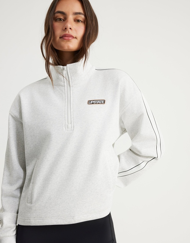 Upstate - Terry Funnel Neck Half Zip Sweat Top - Grey Marle
