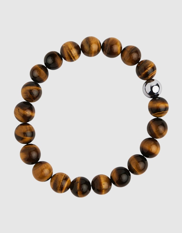 Najo - Apollo Men's 10mm Tiger Eye & Steel Elasticised Bracelet