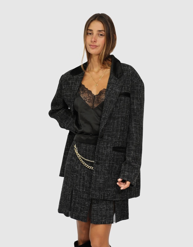 Belle & Bloom - City Noir Tweed Oversized Blazer