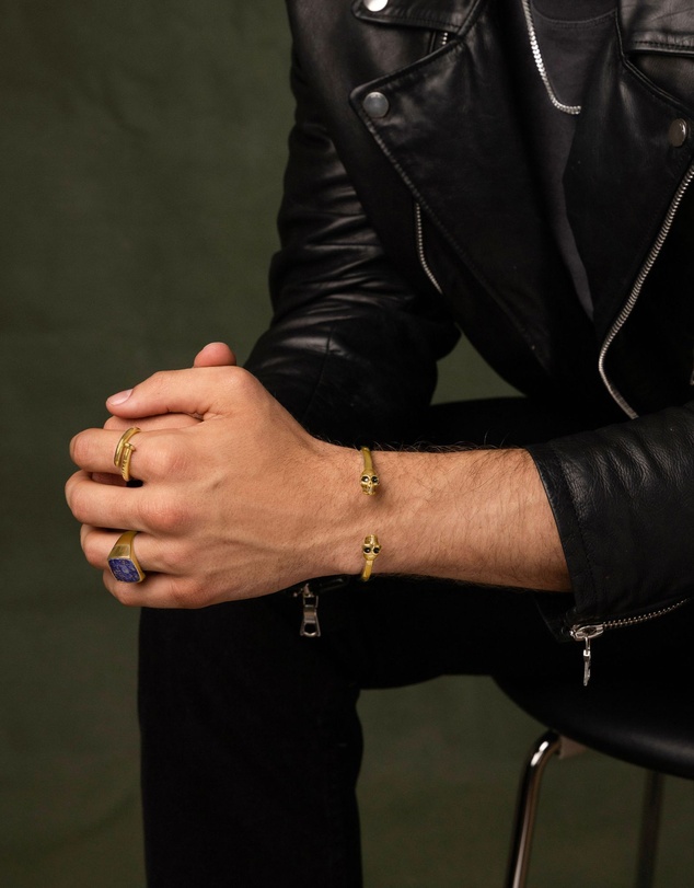 Nialaya Jewellery - Men's Golden Skull Bangle