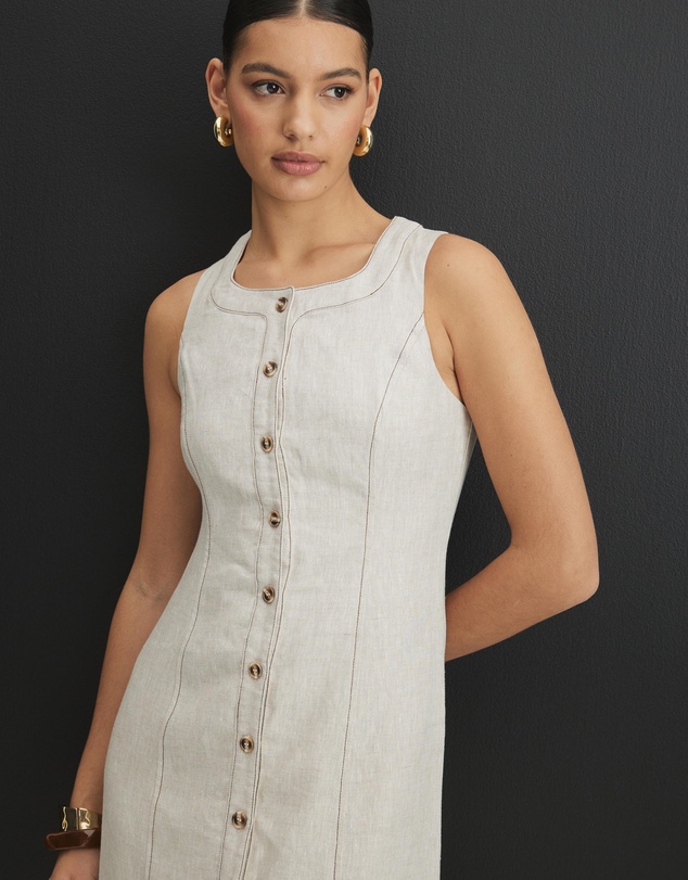 AERE - Sierra Linen Button Down Midi Dress