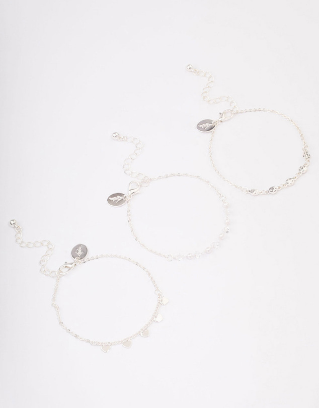 Lovisa - Silver Disc Pearl & Heart Bracelet Pack