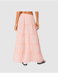 EDIKTED - Tiered Eyelet Slitted Maxi Skirt