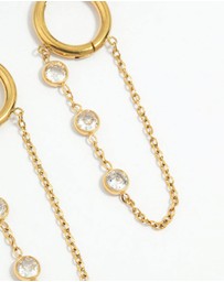 Lovisa - Waterproof Gold Plated Stainless Steel Cubic Zirconia Chain Droplet Earrings 2-Pack