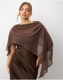 Six Stories - Square neck Satin Bridesmaid Dress with Chiffon Cape