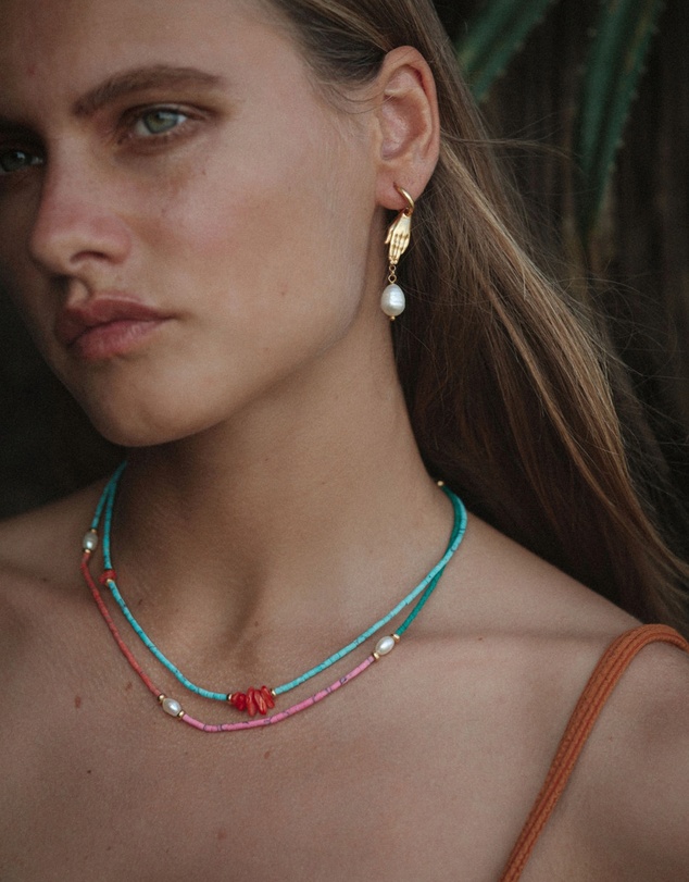 Ottoman Hands - Angelica Hand and Pearl Huggie Earrings