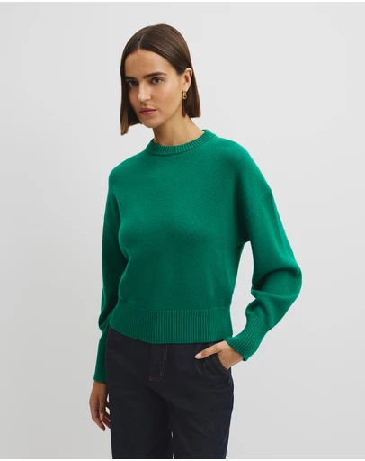 Country Road - Organically Grown Cotton Blend Crop Crew Neck Knit
