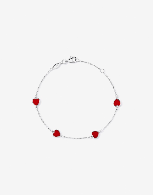 Michael Hill - 19cm Red Enamel Heart Bracelet in Sterling Silver