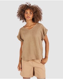 CAMIXA - Martina Linen V-Neck T-shirt