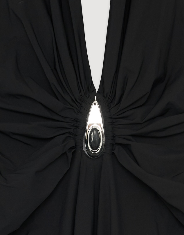 Revibe - Repaired Christopher Esber Crystal Pendant Ruched Lycra Halter Dress - AU 12