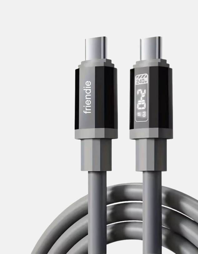 Friendie - Tough USB C to USB C Charging Cable (1.5m) — 240W, E Marker, LED Power Screen