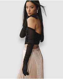 High Heel Jungle - Ariana Ruched Mesh Opera Glove - Black