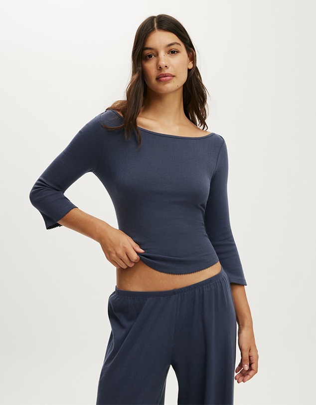 Cotton On Body - Dreamy Soft Pointelle Wide Pants 3/4 Sleeve Top