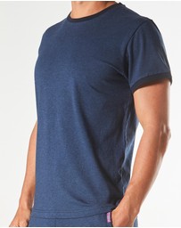 Mitch Dowd - Short Sleeve Contrast Cotton Sleep Tee - Denim Marle