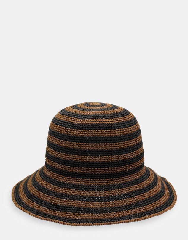 Morgan & Taylor - Dune Crochet Straw Bucket Hat in Brown and Black Stripe