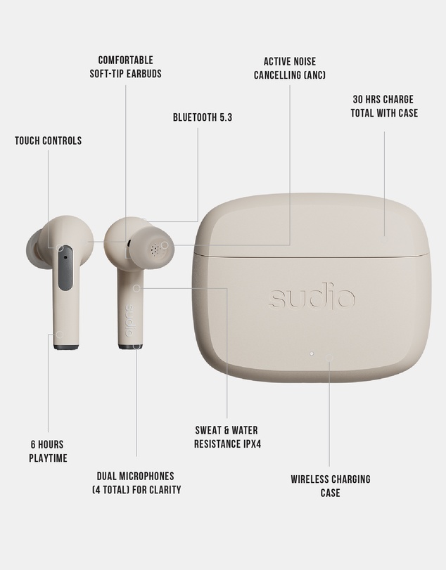 Sudio - N2 Pro - True Wireless Bluetooth In-Ear Headphones, Active Noise Cancelling Earbuds